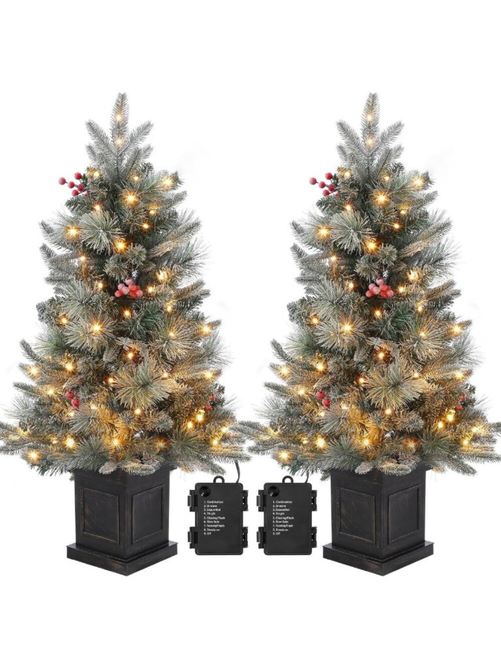 3FT Prelit Snow Flocked Christmas Tree with Prelit Premium 70 LED 8 Mode Battery